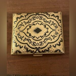 Vintage 1950’s Ladies Italian Leather Florentine Gold &  Black Compact Case